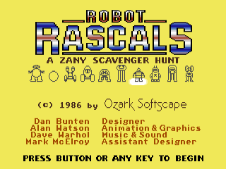 Robot Rascals title screen for Commodore 64